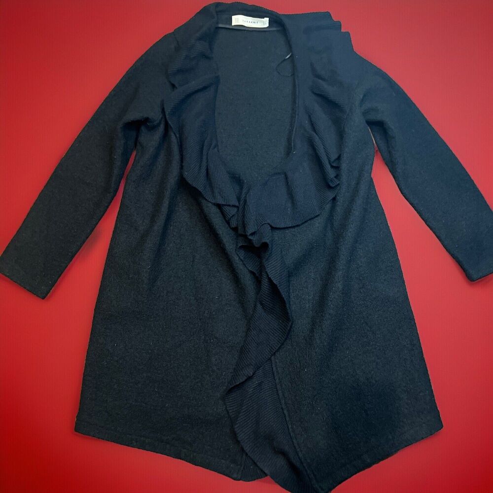 Zara ZaraKnit Black Boiled Wool Open Front Sweater Jacket Size L Large $130